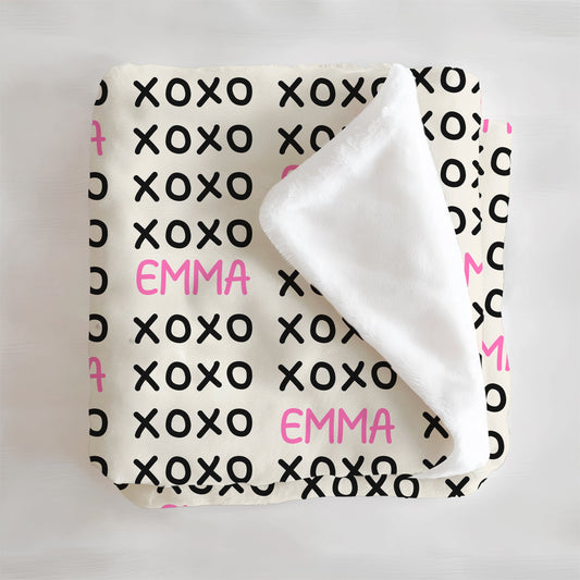 Girls Valentines XOXO Personalized Minky Blanket