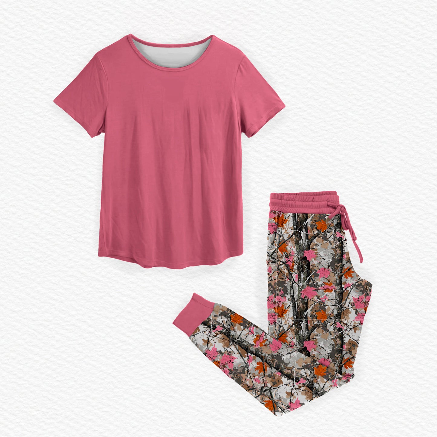 Pink Camo Bamboo Women's Short Sleeve & Jogger Pants Pajama Set