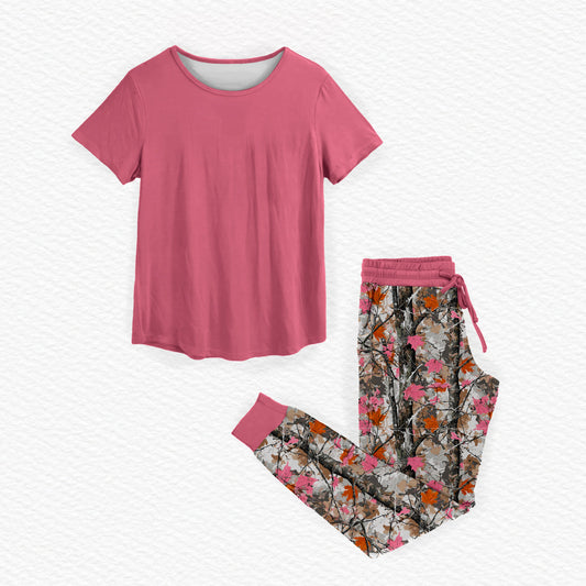 Pink Camo Bamboo Women's Short Sleeve & Jogger Pants Pajama Set