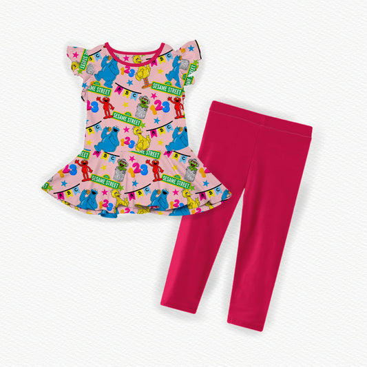ABC Party PINK Bamboo Flutter Sleeve & Leggings Set