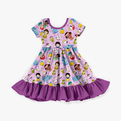 Purple Princess Tiny People Bamboo Short Sleeve Ruffle Dress