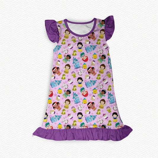 Purple Princess Tiny People Flutter Sleeve Bamboo Short Sleeve Nightgown