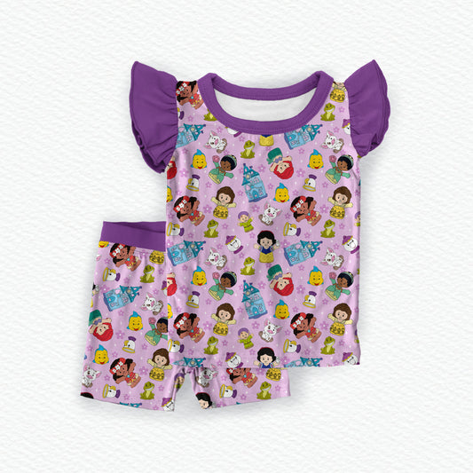 Purple Princess Tiny People Flutter Sleeve Bamboo Short Sleeve & Shorts Two Piece Pajama Set