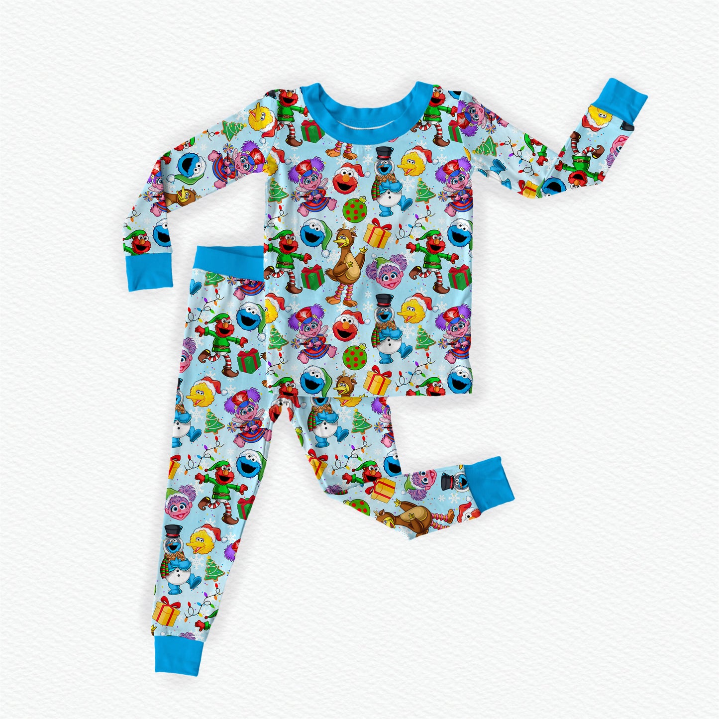 Sesame Street Secret Santa Bamboo Long Sleeve Two Piece Pajama Set