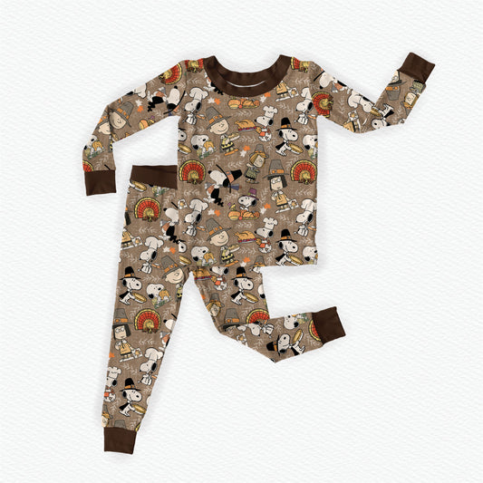 Snoopy's Thanksgiving Feast Bamboo Long Sleeve Two Piece Pajama Set