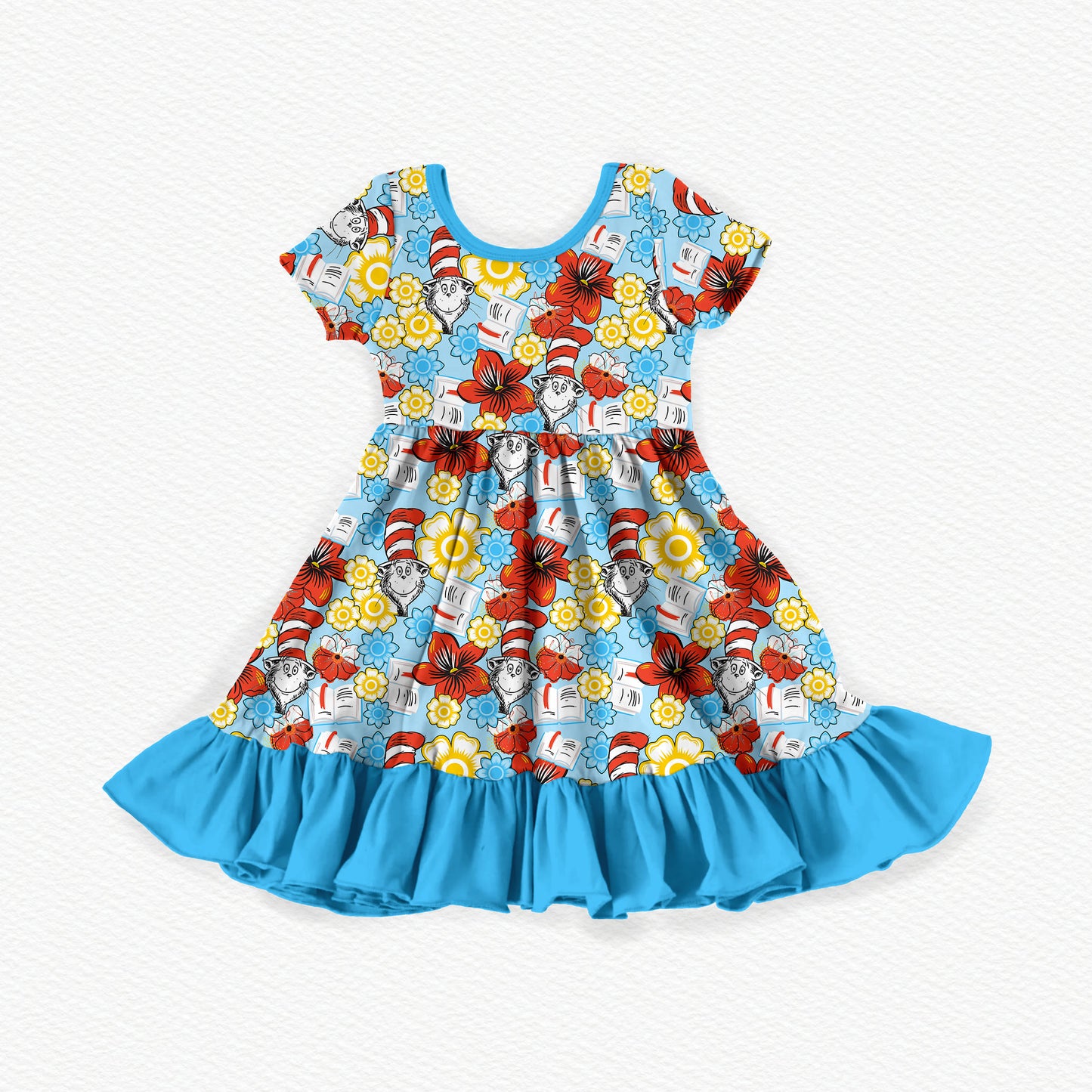 Seuss Garden Bamboo Short Sleeve Ruffle Dress