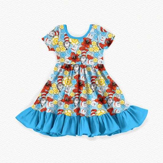 Seuss Garden Bamboo Short Sleeve Ruffle Dress