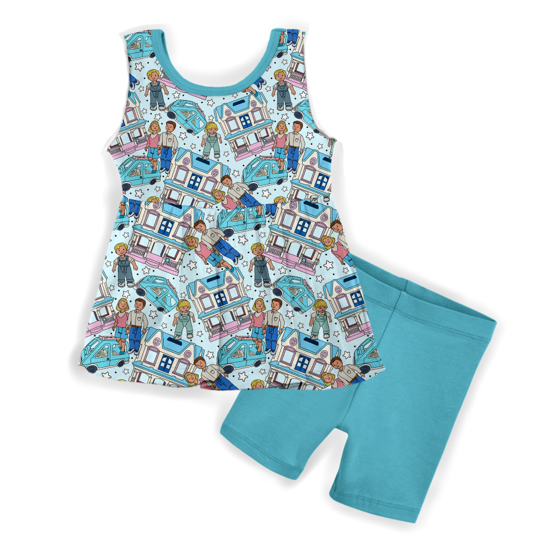 Vintage Dollhouse Bamboo Tank Peplum & Shorts Set