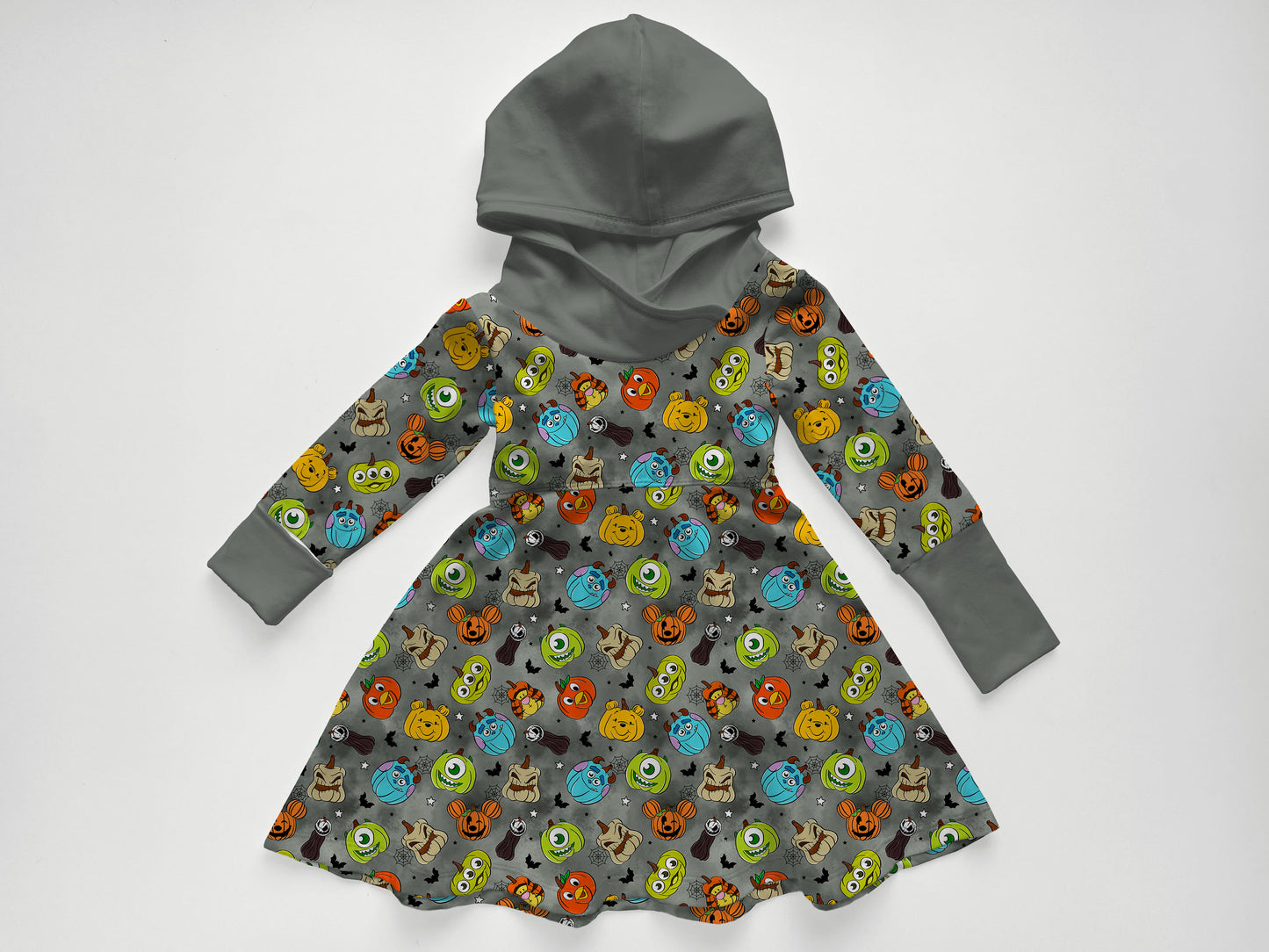 Pumpkin Cuties Bamboo Long Sleeve Hooded Twirl Dress