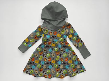Pumpkin Cuties Bamboo Long Sleeve Hooded Twirl Dress