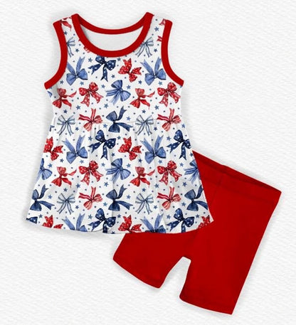 Star Spangled Girl Bamboo Tank Peplum & Biker Shorts Set
